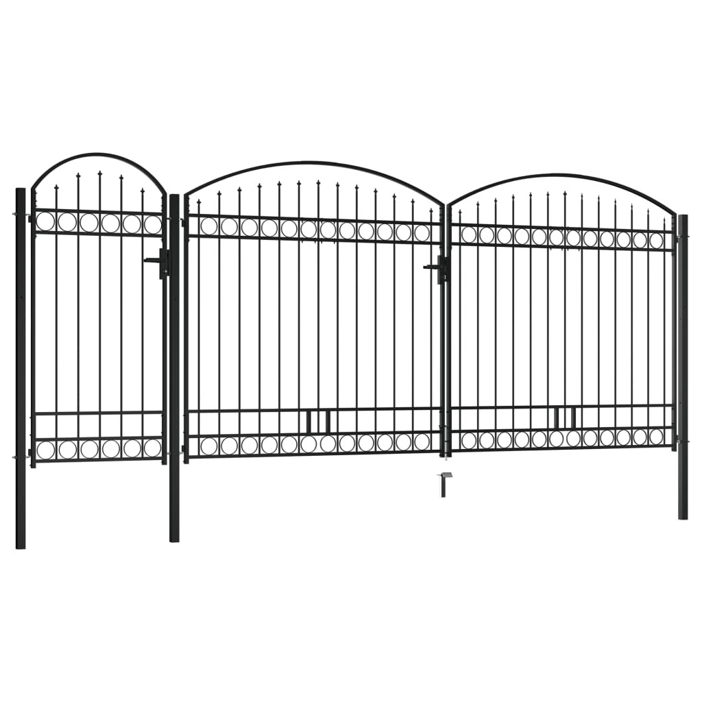 Garden Fence Gate with Arched Top Steel 2.25x5 m Black